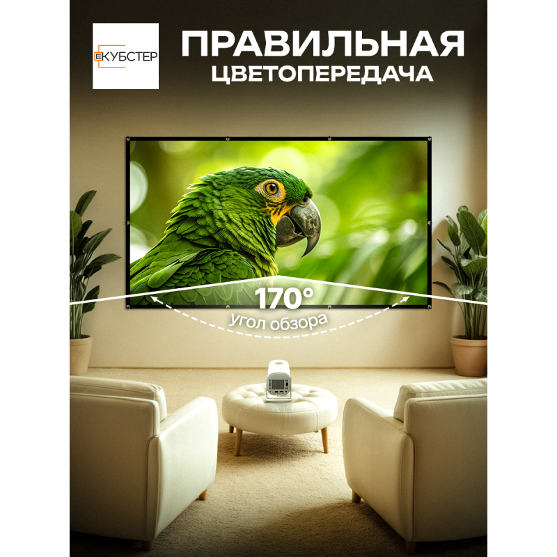 Экран на люверсах 221x124 см, 100 дюймов, 16:9 (прямая и обратная проекция)