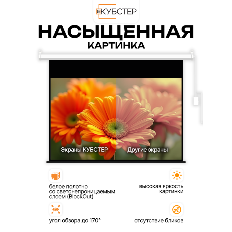 Экран с электроприводом Кубстер 170х126 см (4:3), 84 дюйма (серия Эконом)